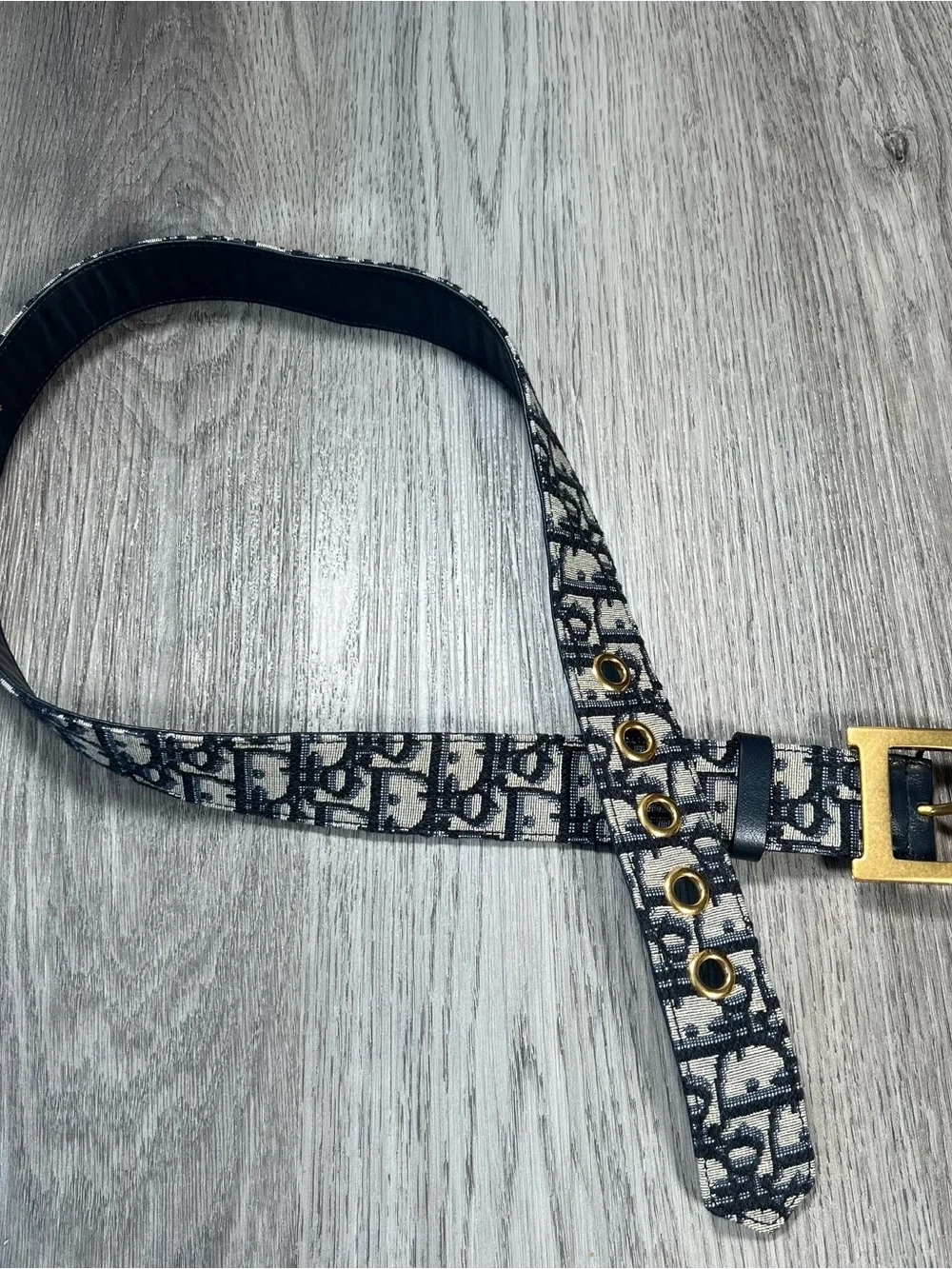 Dior Diorquake Size 85cm Navy Blue Oblique Canvas Gold Logo Buckle Belt Italy - Picture 3 of 13
